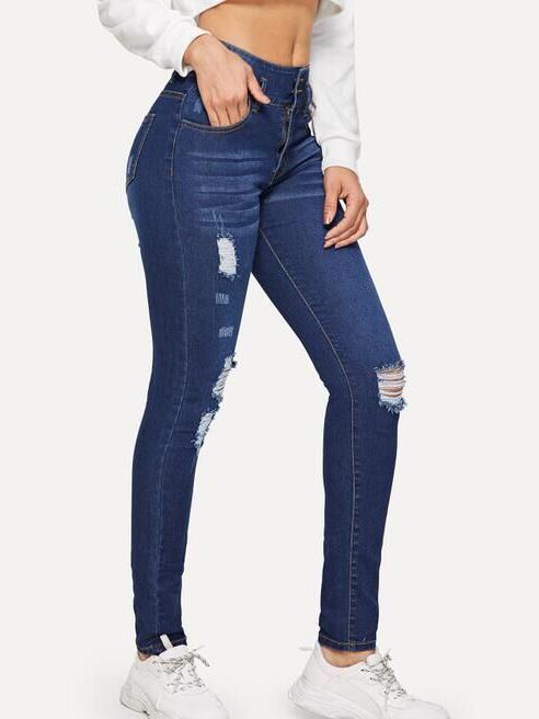 Bella Fancy Dresses US Western Wear Versatile Two Button Ripped Jeans For Women