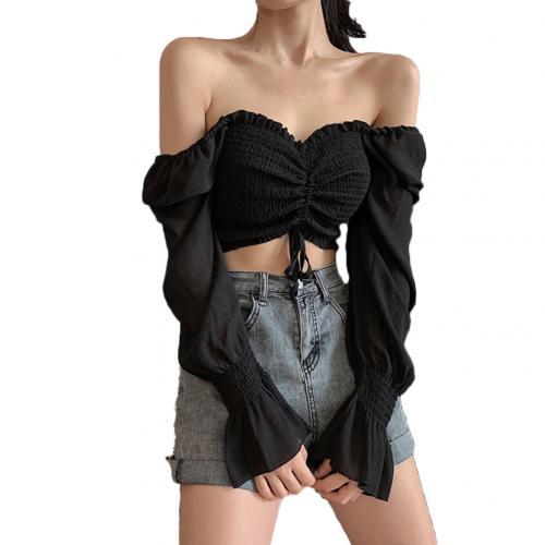 Bella Fancy Dresses US Western Wear Women Tops And Bloues Sexy Women Long Sleeve Square Neck Shirt Drawstring Off Shoulder Blouse Crop Top