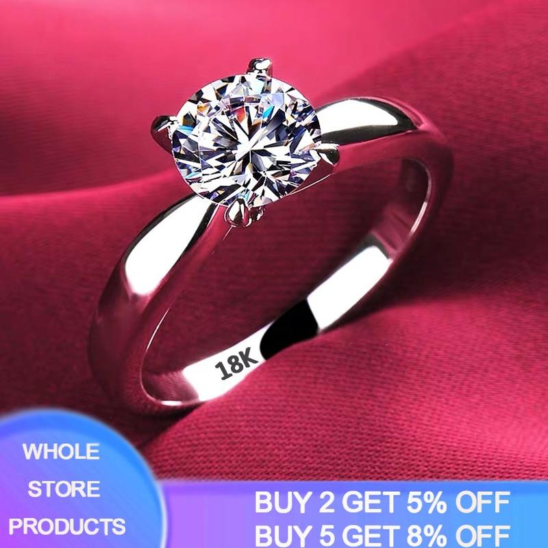 Bella Fancy Dresses US With Certificate 18K White Gold Rings for Women 2.0ct Round Cut Zirconia Diamond Solitaire Ring Wedding Band Engagement Bridal