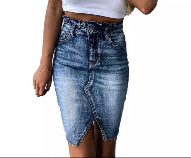 Bella Fancy Dresses US Woman Trendy Retro Washed Irregular Denim Skirt Female Fashion Summer High Waist Denim Elastic Bodycon Hip jeans Pencil Skirts