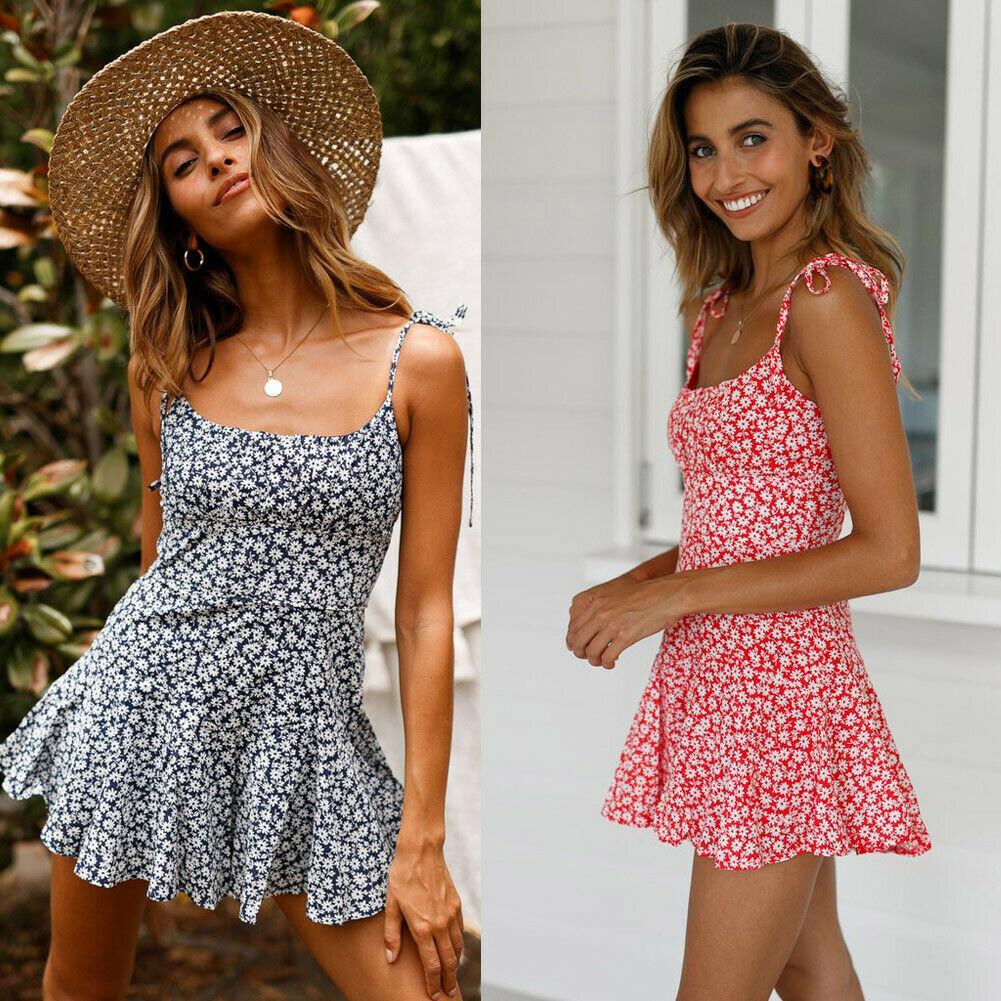 Bella Fancy Dresses US Women's Summer Flowers Print Mini Dress Vintage Boho Bohemian Dresses Beach Short Dress Ladies Summer Casual Sundress Holiday