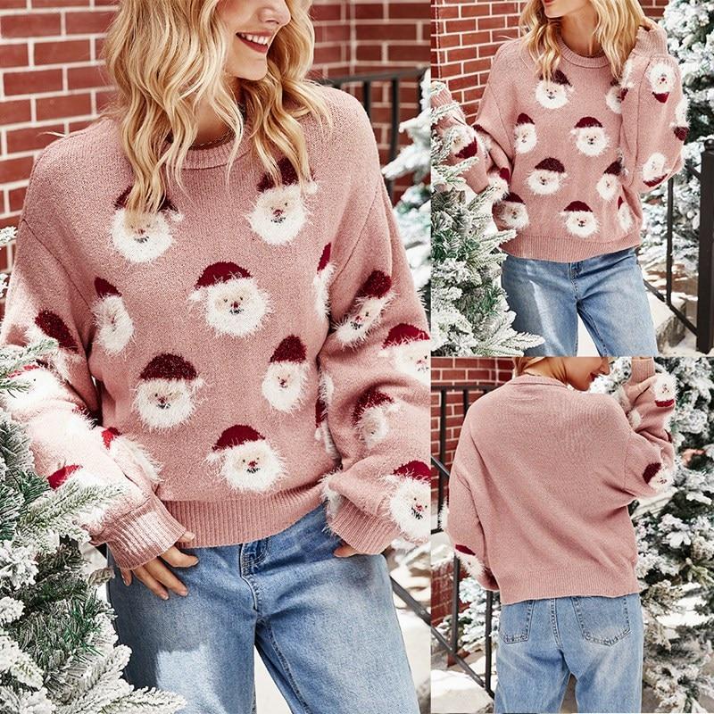 Bella Fancy Dresses US Women'S Sweater Christmas Autumn Winter Clothes Santa Head Classic Round Neck Long Sleeve Holiday Sweater