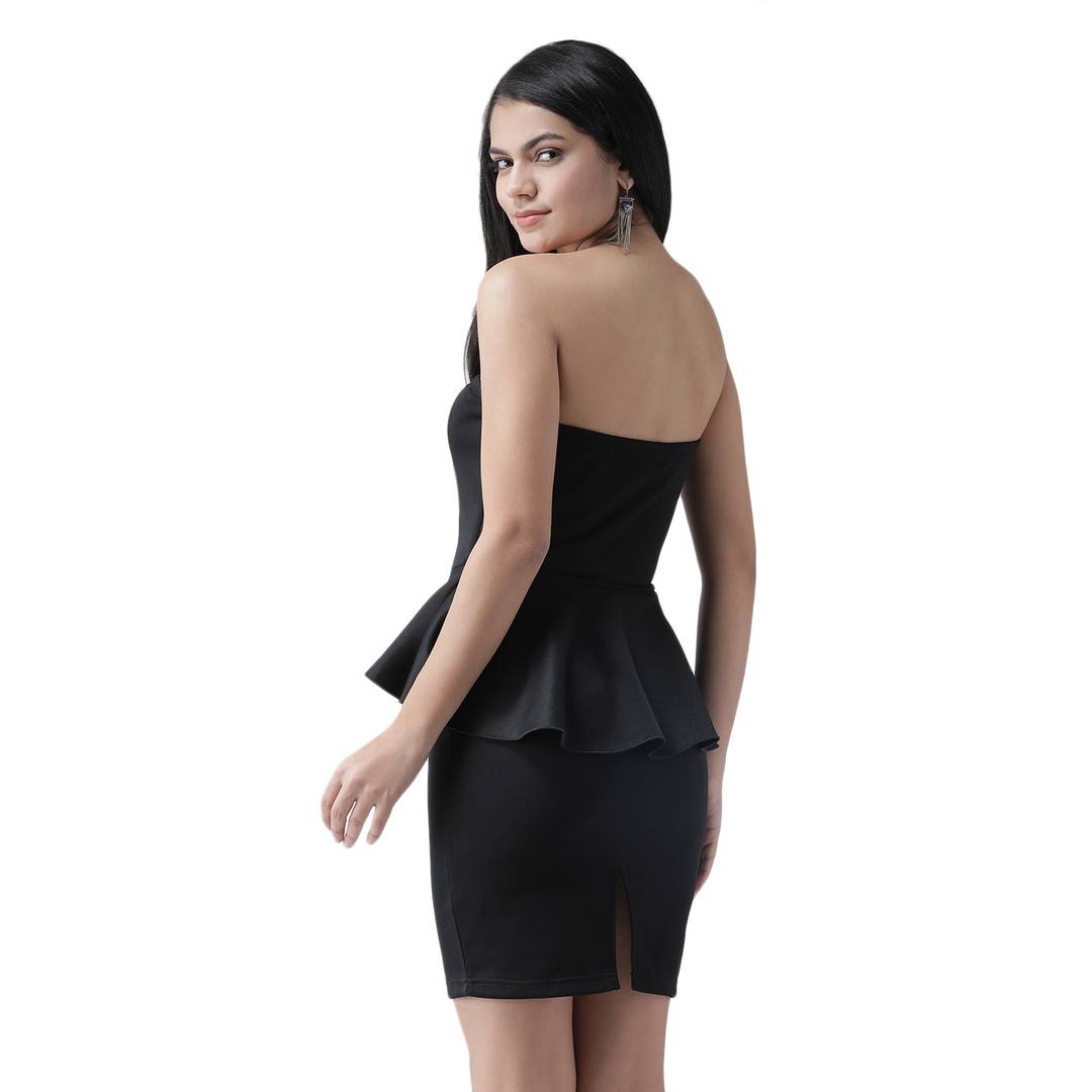 GlowRoad Western Wear Women's Black Polyester Solid Mini Length Dress